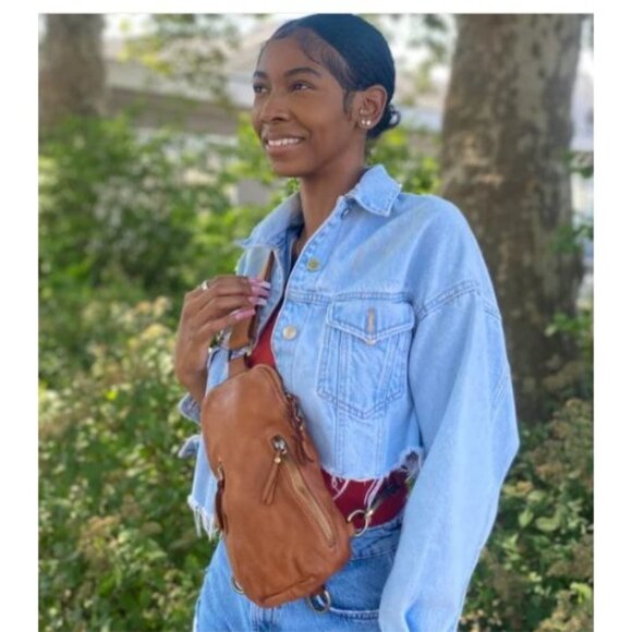 Logan Cognac Leather Sling Backpack With Adjustable Strap By Bolsa Nova Anthro - Picture 5 of 5